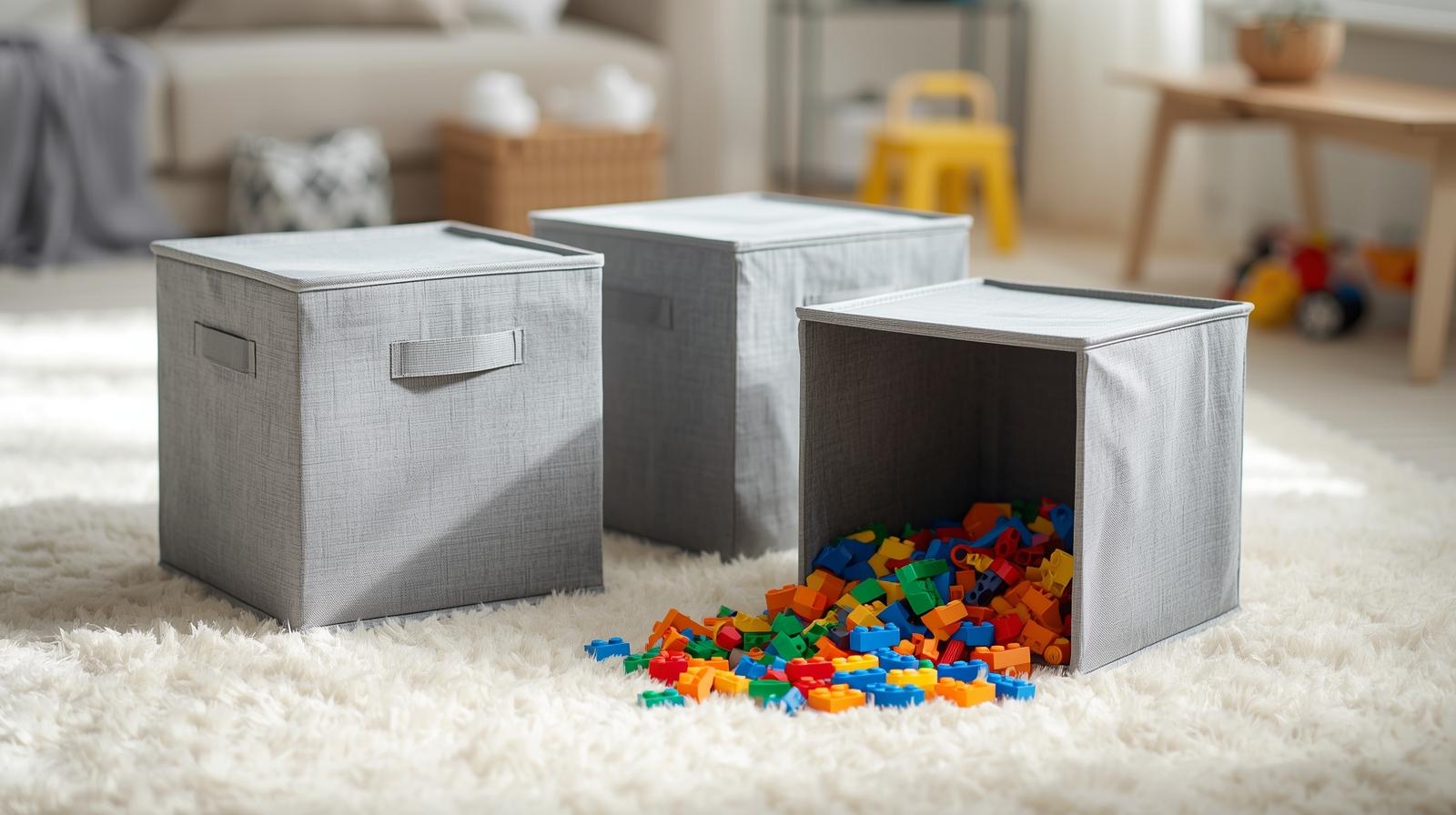Gray collapsible fabric storage cubes